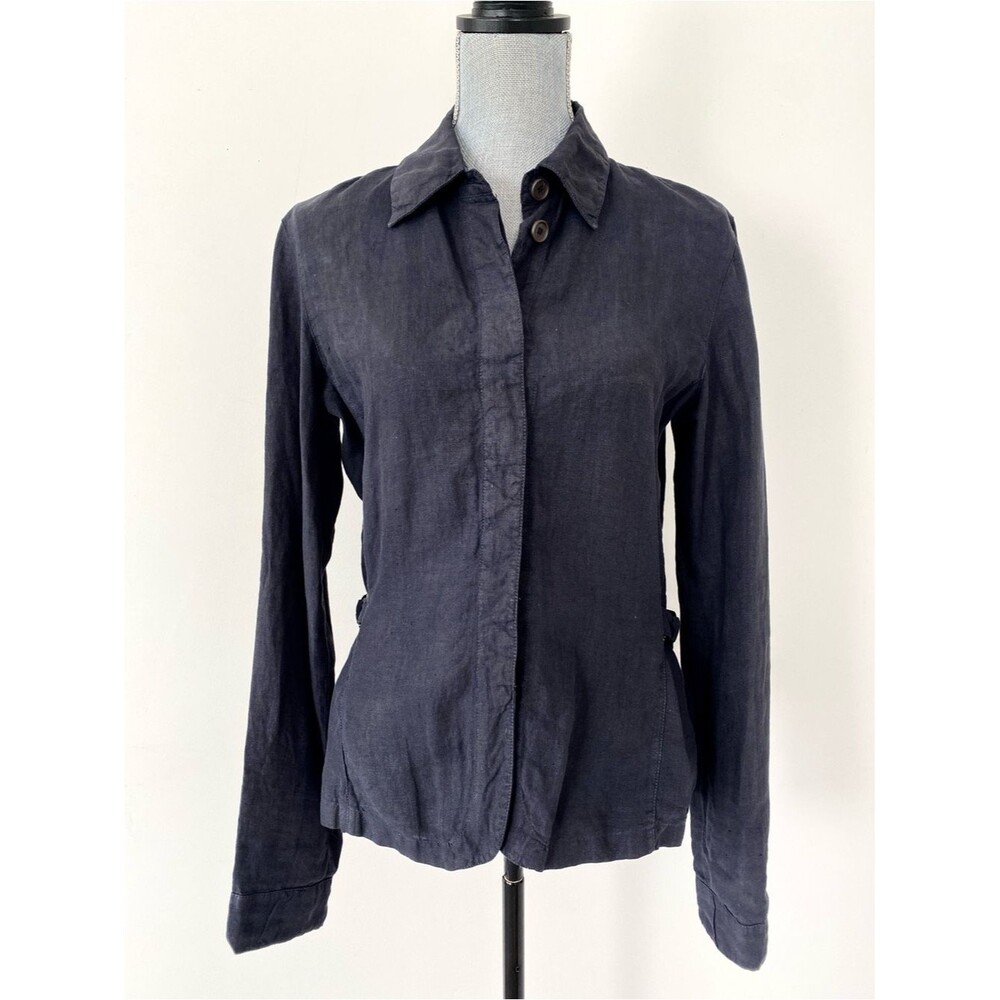 Emporio Armani Navy Button-Down Linen Shirt Jacket Italy Made